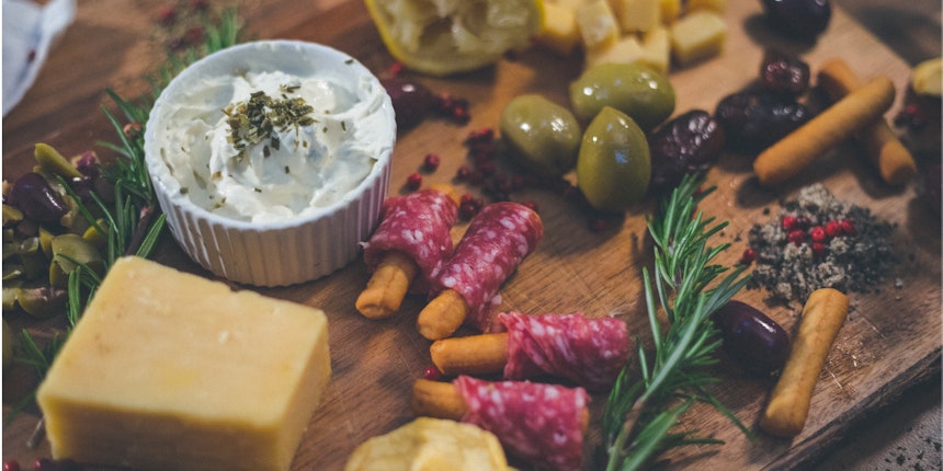 A selection of tasty food that make a delicious antipasti lunch